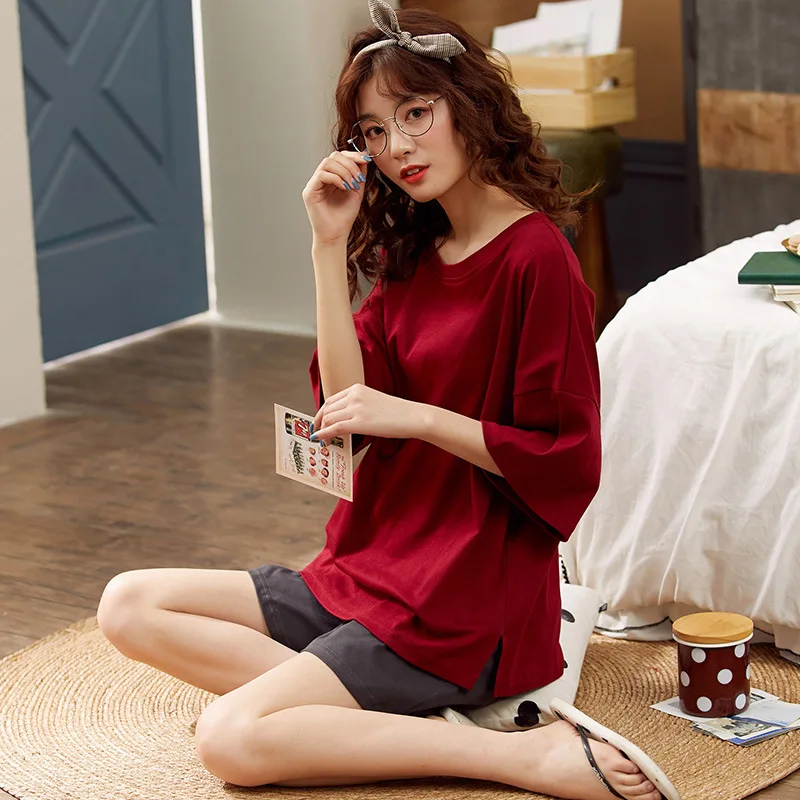 

Летняя свободная Пижама, однотонная женская домашняя одежда, мягкая хлопковая ночная рубашка, большие размеры, Повседневная Пижама, пижама,...