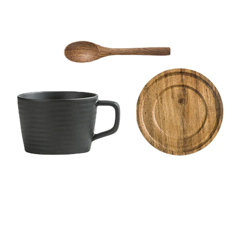 

200ml Japanese Striped Ceramic Coffee Cup with Saucer Simple Home Office Afternoon Tea Tea Set Modern Retro Stoneware Coffee Mug