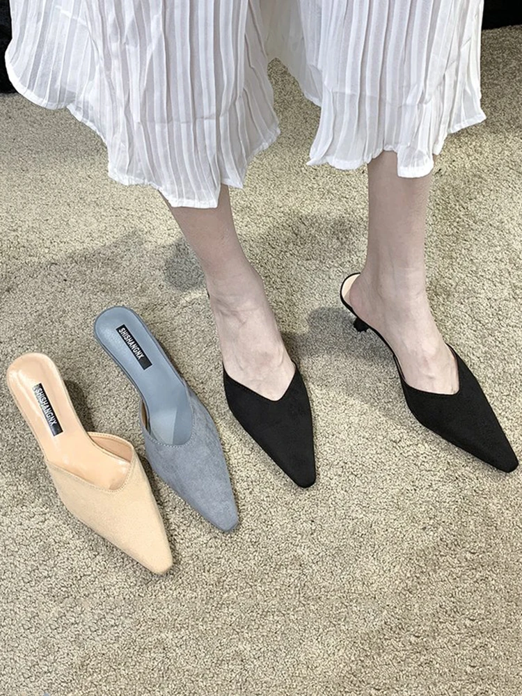 

Новинка лета 2021, женские корейские универсальные полутапочки Baotou, модные туфли с острым носком на высоком каблуке-шпильке