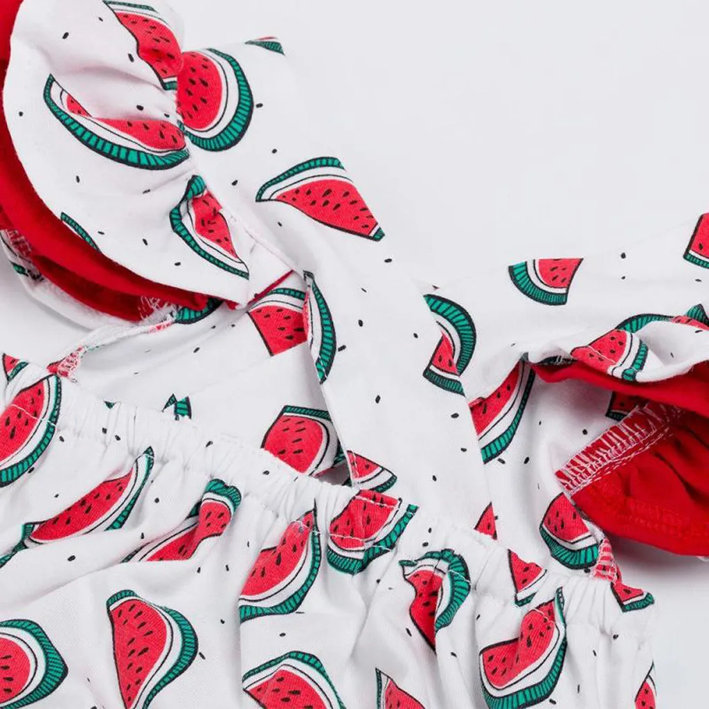

Child Kids Jumpsuit Toddler Baby Girl Boy Jumpsuits Ruched Watermelon Print Romper Bodysuit Hairband Clothes Jumpsuit