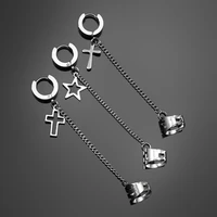 1 pcs stainless steel painless cross clip earrings for men and women punk non piercing fake pentagram earrings jewelry gifts