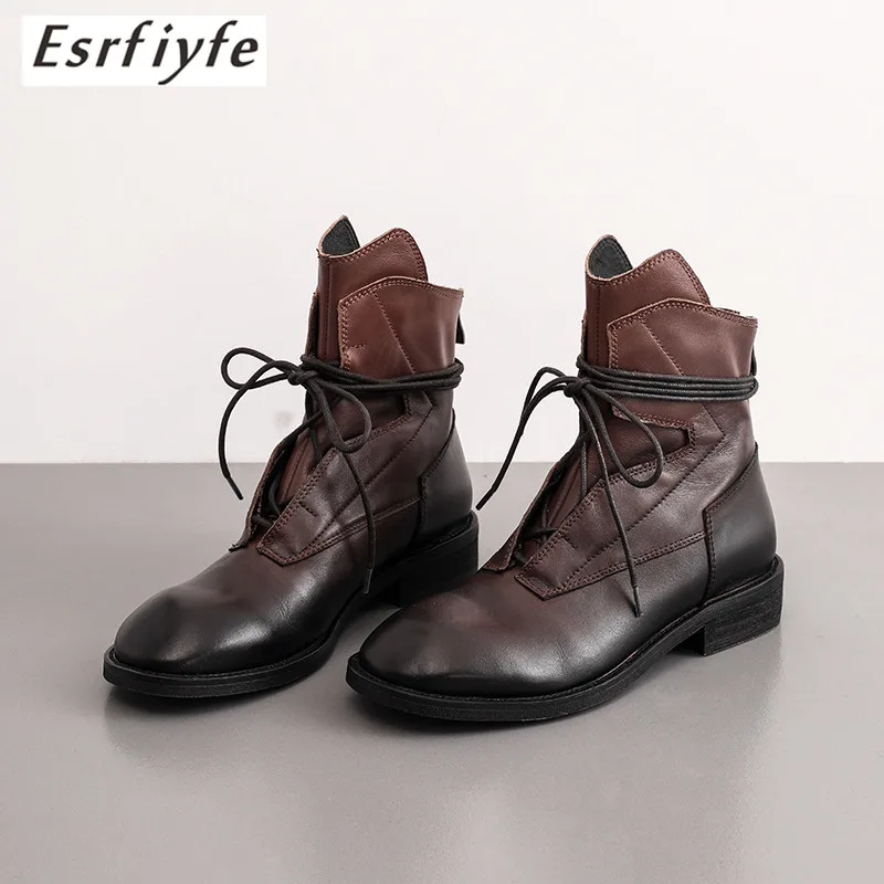 ESRFIYFE/2020 г. Новые ботинки на шнуровке из натуральной кожи размер 33-44 женская обувь