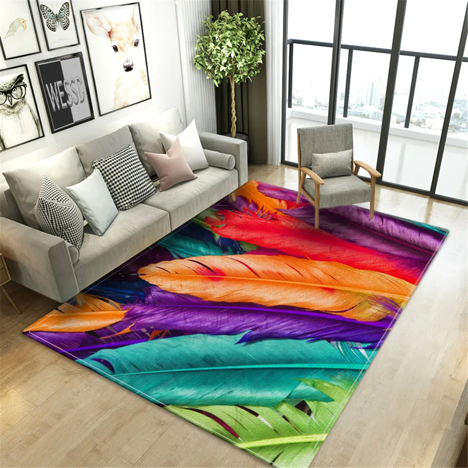 

Красочные перья ковры для зала большие ковры для Гостиная современный диван ковер коврик прикроватный коврик для спальни 3D ковер Ванная ко...