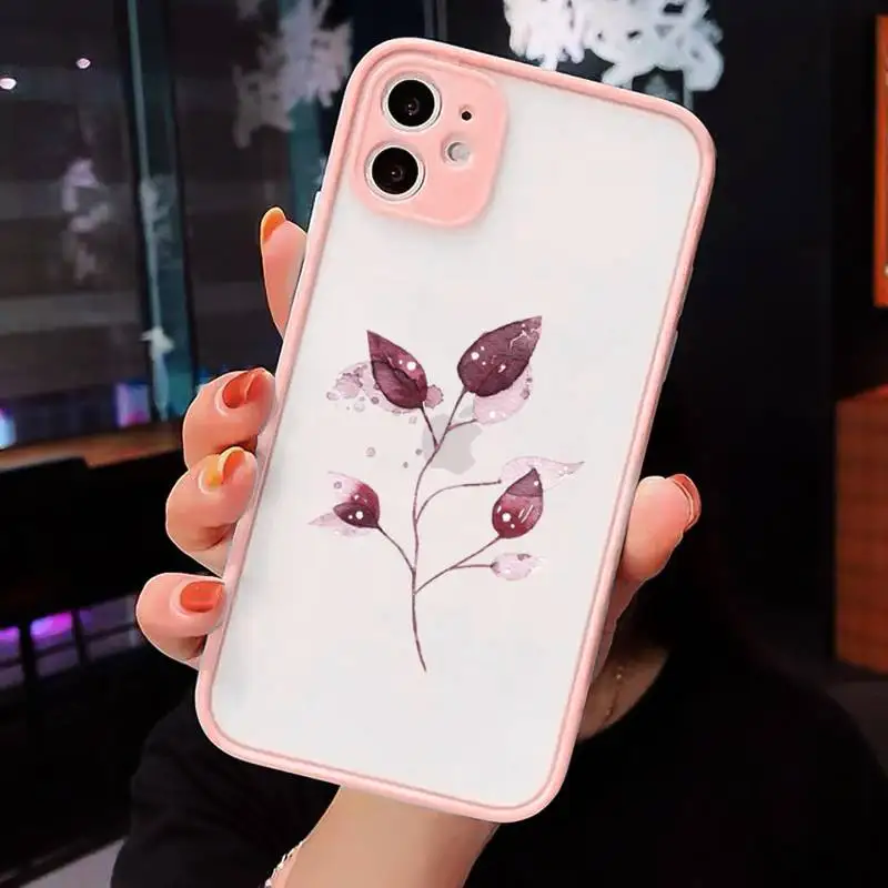 

Pink gold flower pattern Phone Case matte transparent For iphone 7 8 11 12 plus mini x xs xr pro max cover