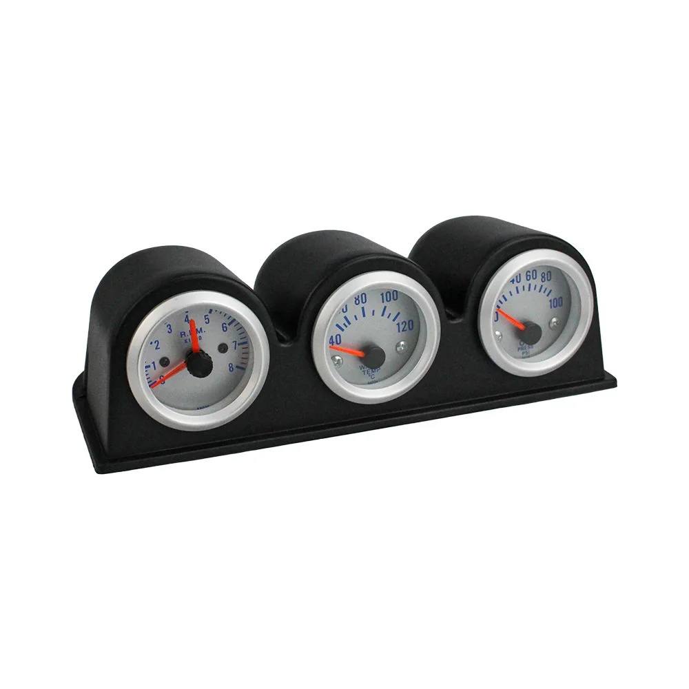 

52mm 2" 3-In-1 Kit Car Gauge Tachometer+Water Temperature+Oil Press Gauges Black Holder Car Meters Triple Dashboard