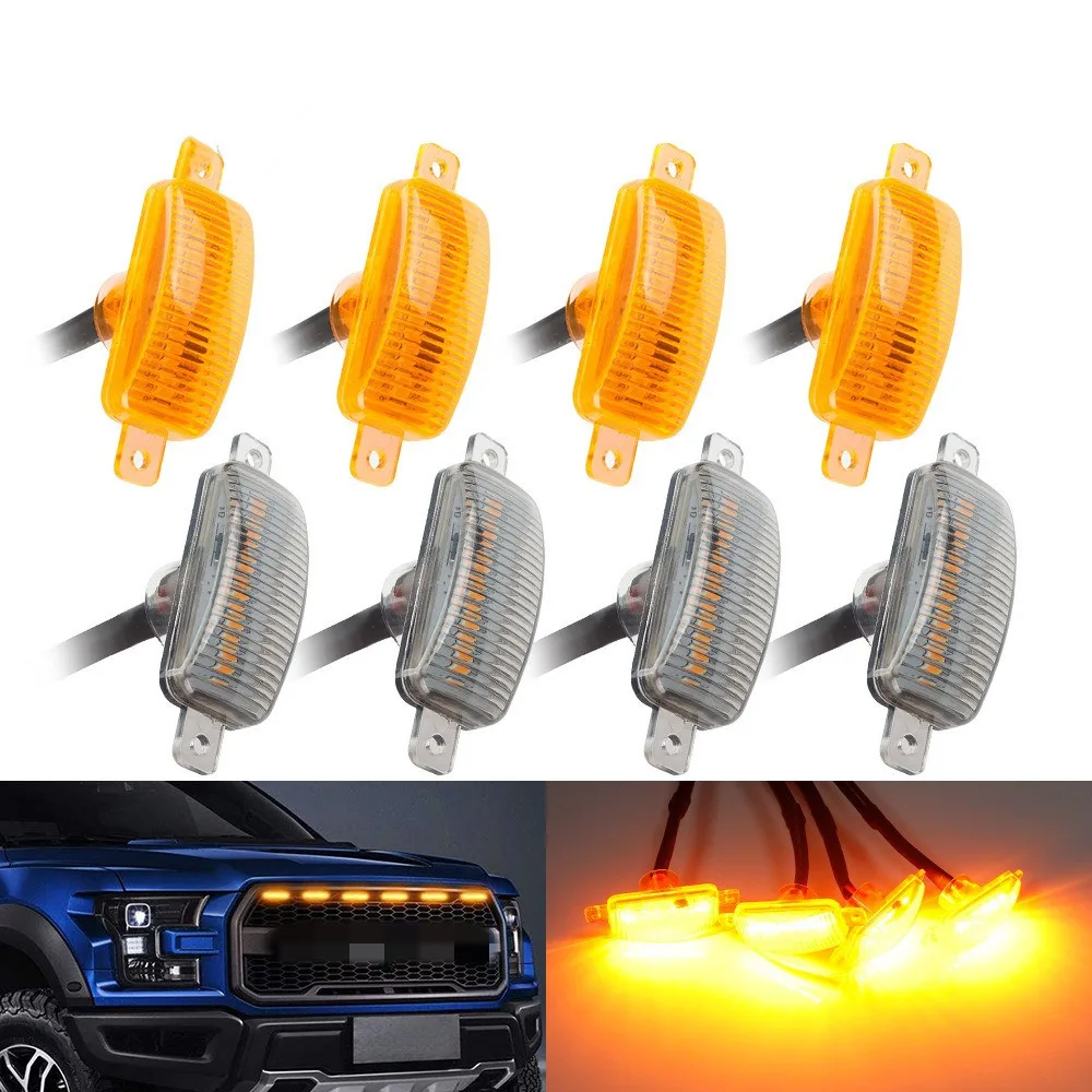 

Amber Led Front Grille Lights Univer Car Decorative Lamp Grille Lighting Kits Auot Truck Off-road Vehicle Modified Accessories