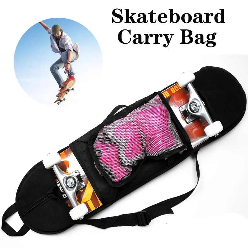

Skateboard Backpack Practical Black Chiffon Skateboard Shoulder Bag Adjustable Strap Mesh Pouch Skateboard Longboard Carry Bag