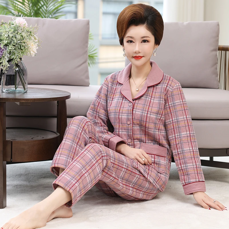 

Pajamas women's autumn and winter thick long-sleeved laminated air cotton home service female warm big yards thin quilted suit