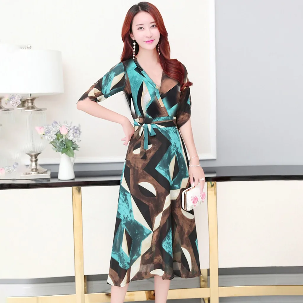 Модное женское летнее платье повседневное свободное с геометрическим принтом