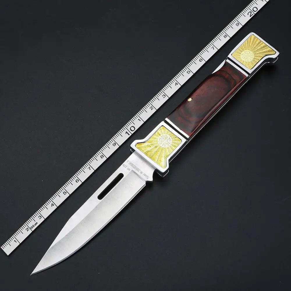 

Outdoor Folding Blade Knife Self-defense Camping Short Knifes Hunting Survival Folding Pocket Knives with Wooden Handle for Men