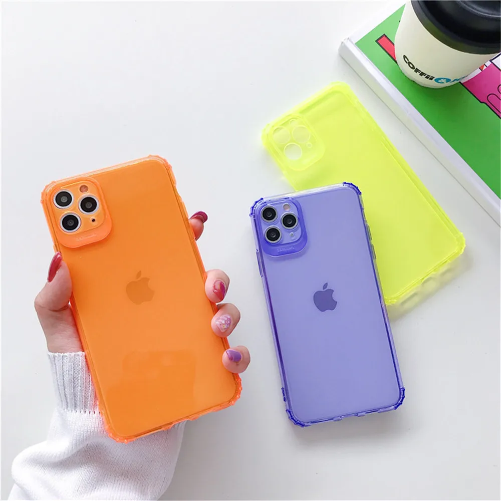 Неоновый флуоресцентный розовый противоударный чехол для телефона iPhone 11 Pro Xs MAX XR