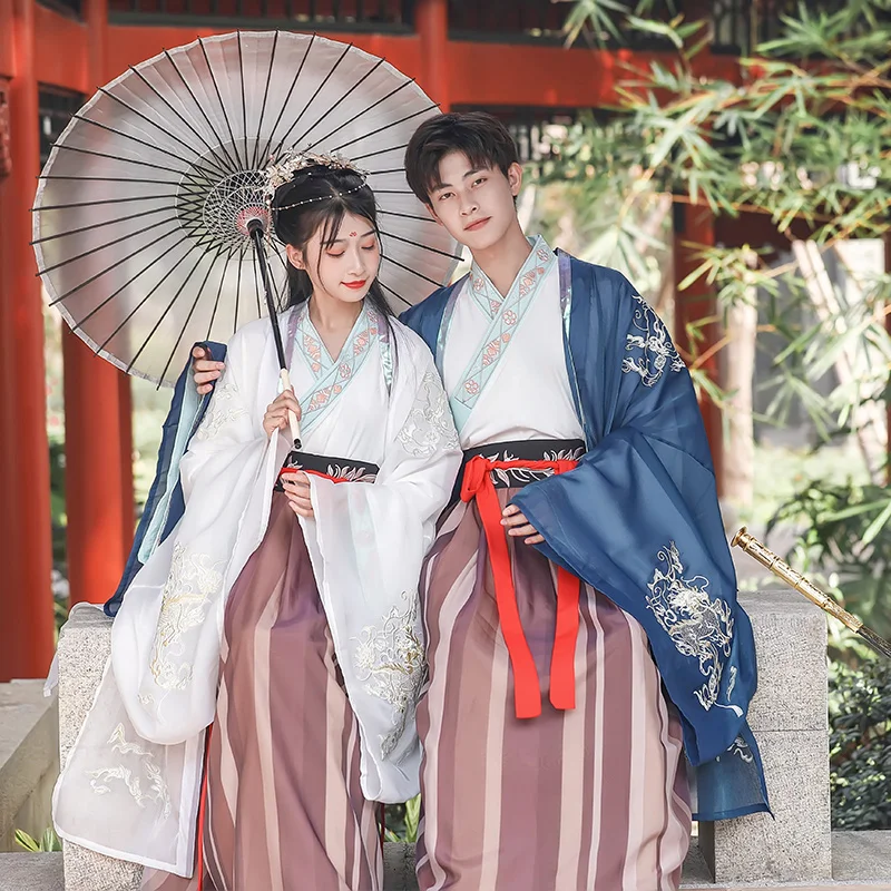 Men Hanfu Traditional Dance Costumes Women Chinese Dragon Print Folk Performance Clothing Oriental Festival Outfit BL4046 | Тематическая