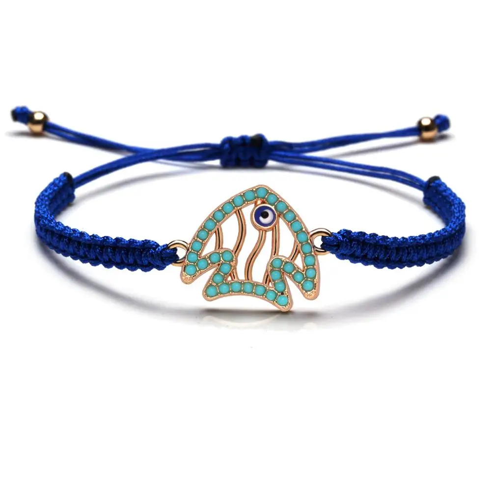 Цинковый сплав голубой глаз акриловый кристалл морская рыба макраме браслет для