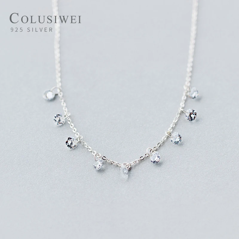 Colusiwei Сияющий прозрачный CZ короткое ожерелье для женщин 925 стерлингового серебра
