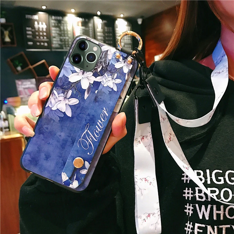 Модный чехол на запястье для iphone 11 Pro Max 7 8 6s plus X Xs max XR SE Рельефный цветок TPU
