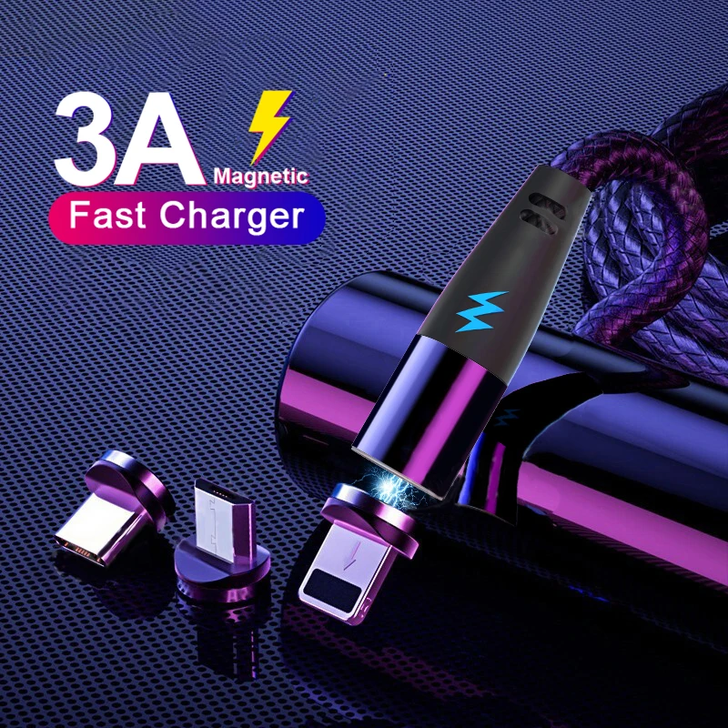 

Магнитный зарядный кабель 3 в 1, провод для быстрой зарядки и передачи данных Micro USB Type-C, шнур для iPhone 12 Pro Max, Xiaomi 11, Samsung S21, S20