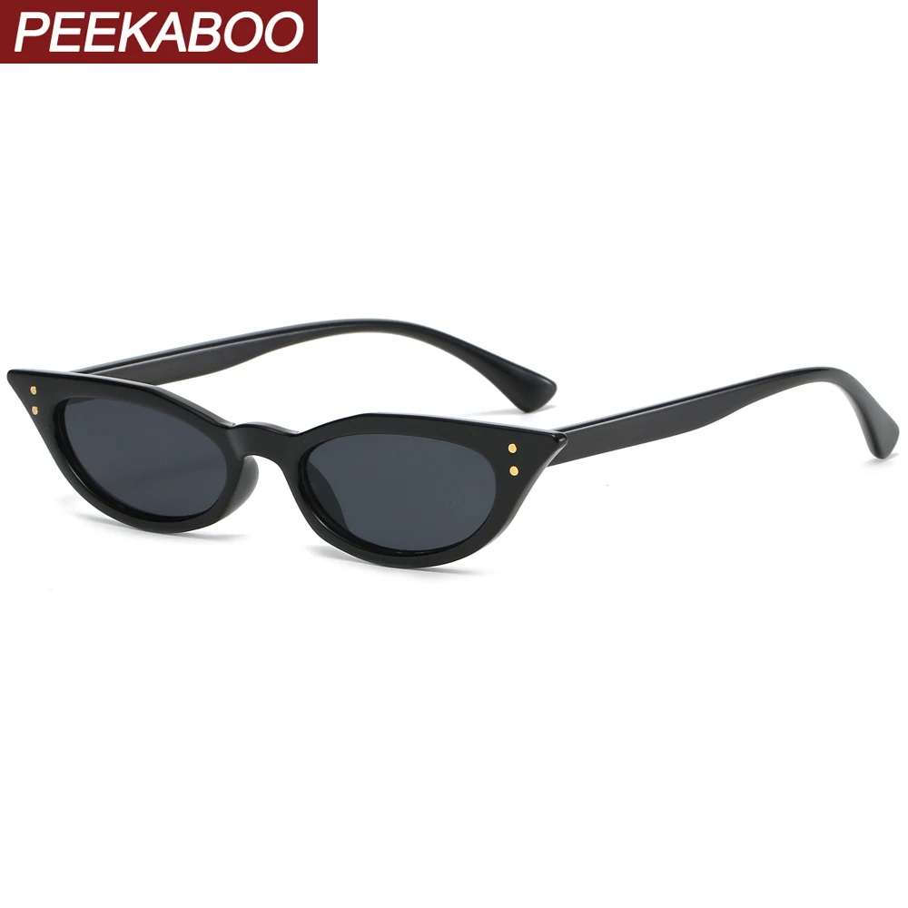 

Peekaboo rivet ladies sun glasses cat eye uv400 women small sunglasses fashion black green rivet decoration 2022 dropshipping
