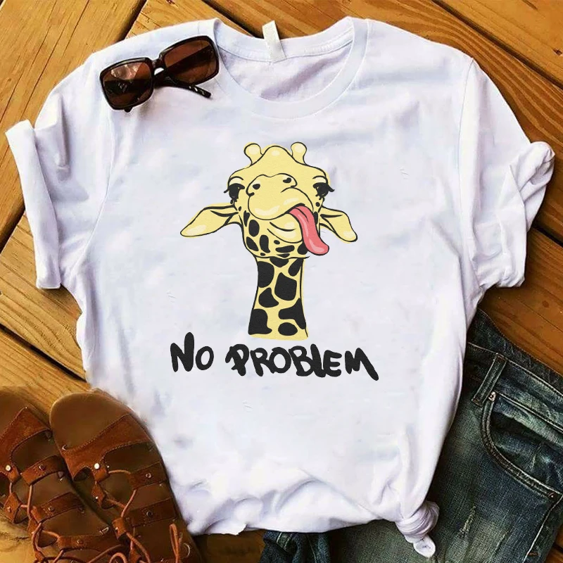 

Women T Womens Graphic No Problem Giraffe Cute Letter Cartoon Print Tee Shirt Ladies Top Kawaii Tshirt Female Clothes T-shirt