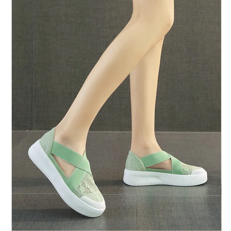 

Summer New 2020 Fashion Casual Lace Fisherman Women Sandals Breathable Elastic Band Shallow Cover Heel Flat With Round Head EVA
