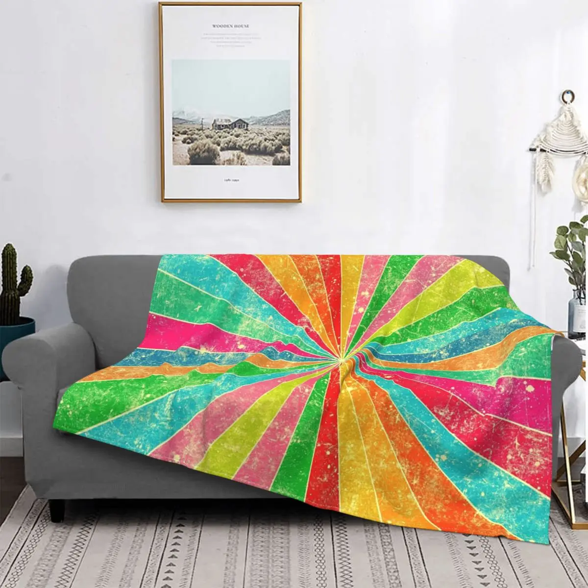 

Rainbow Blankets Flannel Spring/Autumn Colorful Portable Super Soft Throw Blanket for Sofa Office Bedspread