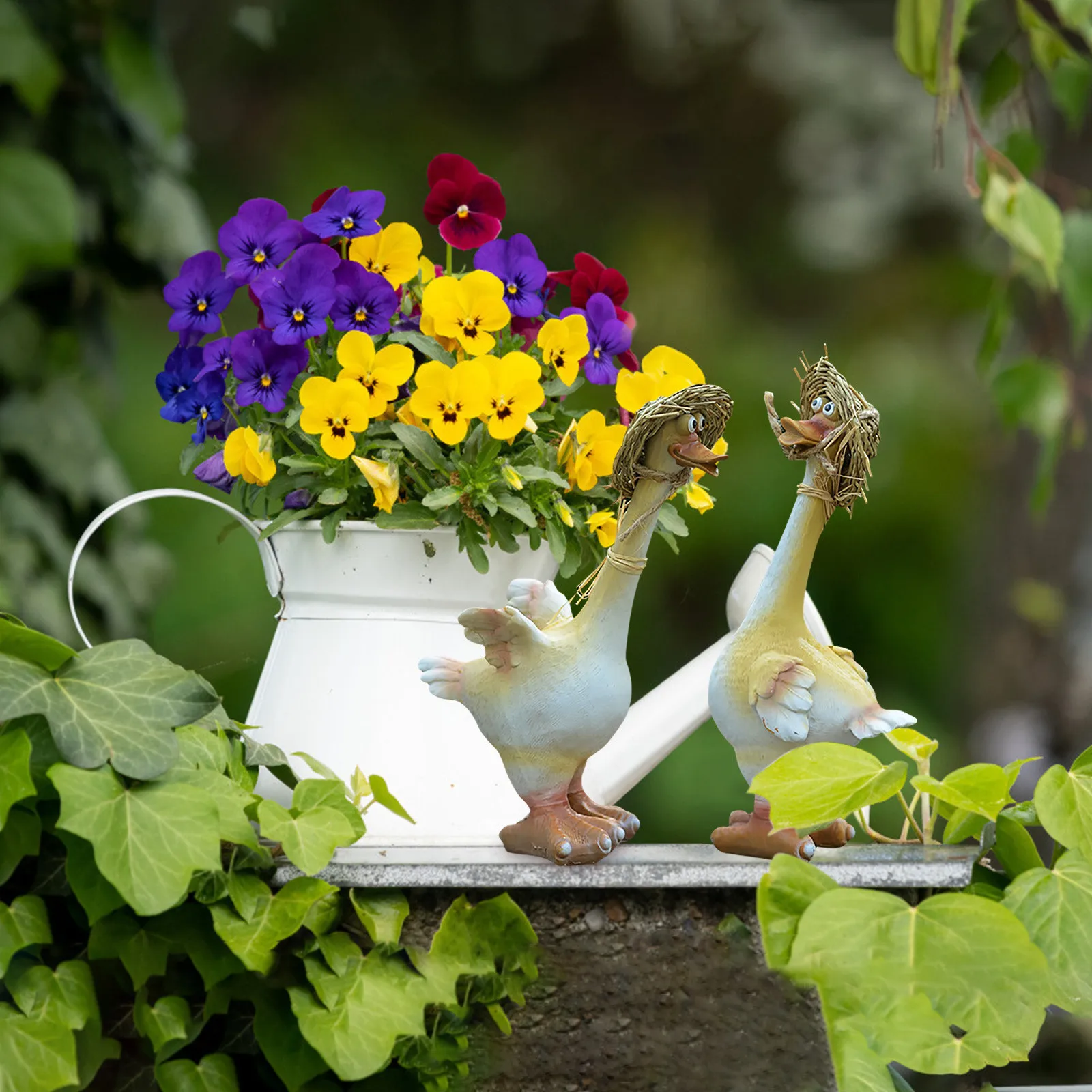 Creative Garden Sculpture Fun Straw Hat Resin And Idyllic Duck Couple Animal Personality Design Craft Decoration #30 | Дом и сад