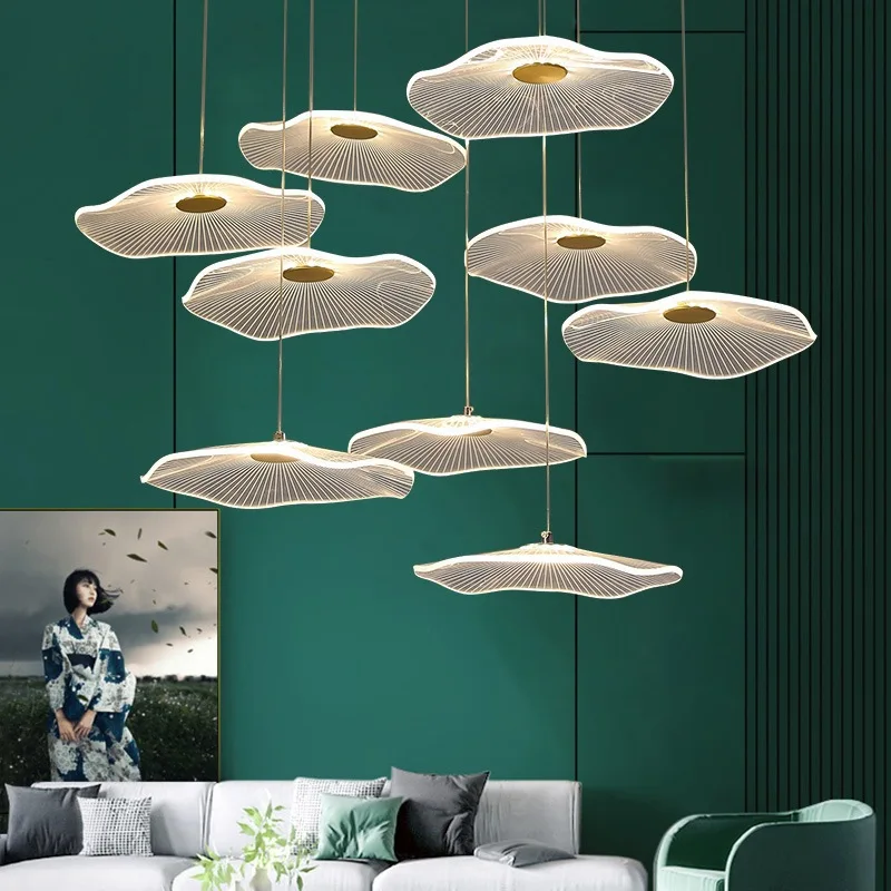 

building lotus chandelier modern simple living room exhibition hall lamp personality meter rotating stairs lighting