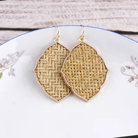 zwpon gold plating frame teardrop earrings moroccan necklace handmade knit straw mat ratton quatrefoil necklace for woman