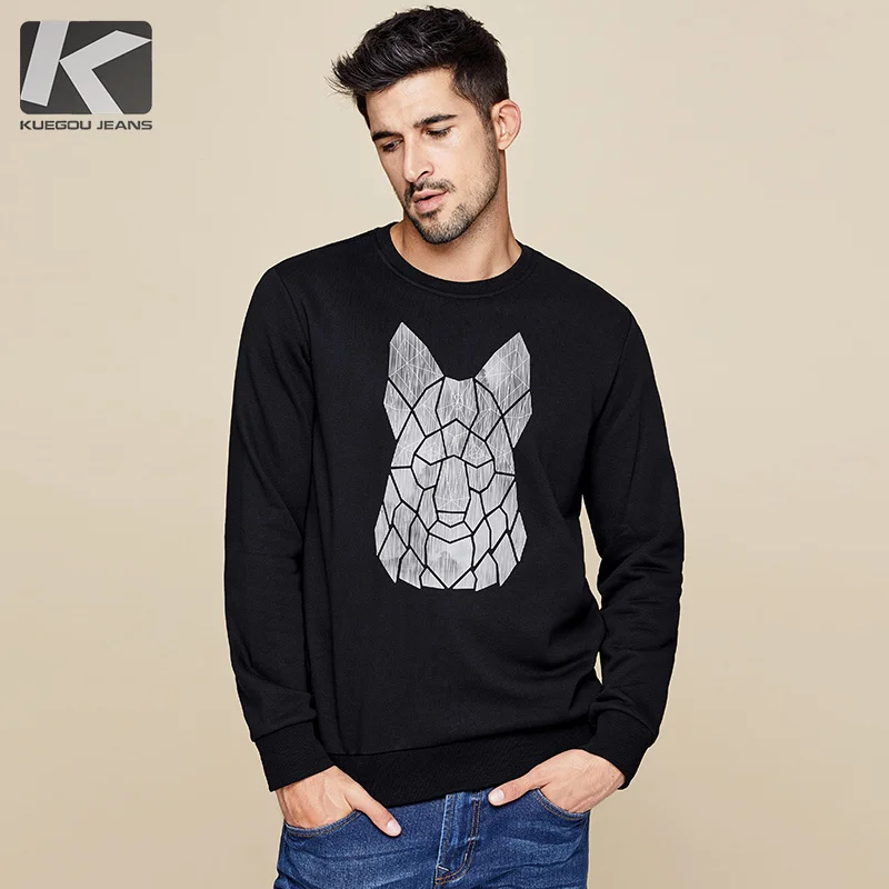 

KUEGOU 2022 Spring Cotton Print White Black Sweatshirts Men Fashions Japanese Streetwear Hip Hop Male Brand Clothes Top 3258