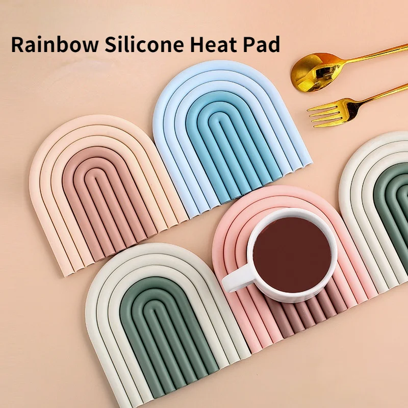 

Placemat Modern Home Decor Heat Insulation Pad High Temperature Resistant Silicone Anti-scald Pad Table Mat Rainbow Home Coaster