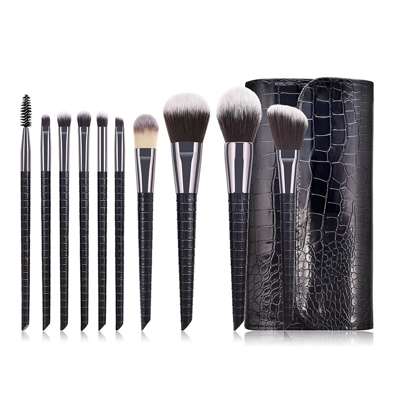 Новинка 10 шт. черный белый набор кистей для макияжа из крокодиловой кожи масштаб