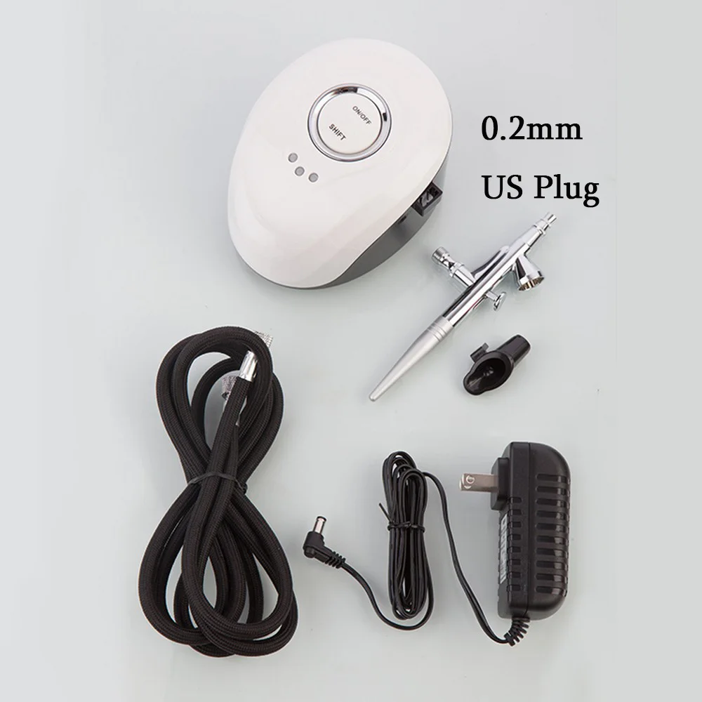 0.2mm White US Plug 0,2/0,3/0,4 мм сопло воздуха щетка для тела Краски спрей комплект аэрографа двойного действия компрессор Портативный для нейл-арта, дизайн татуировки хной - Цвет: 0.2mm White US Plug