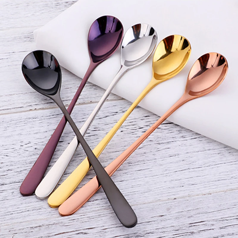 8 ''ложки с длинной ручкой из нержавеющей стали Чай ложка розового золота Кофе