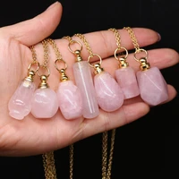 natural stone crystal perfume bottle 60cm necklace pendant rose quartzs essential oil diffuser necklace for women jewelry gift