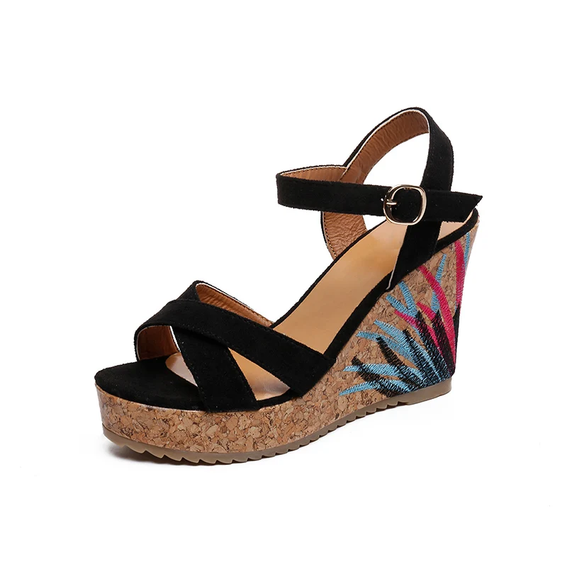 Босоножки женские с открытым носком модные сандалии из бархата и флока пряжкой