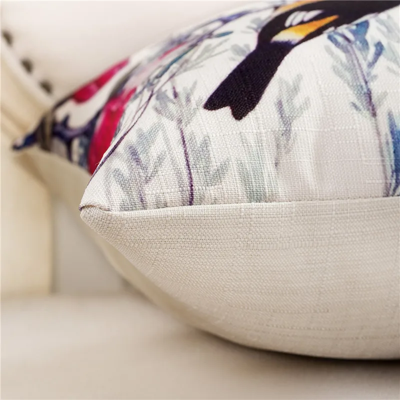 Весенняя наволочка с изображением цветов и птиц 45x45 хлопчатобумажная льняная для