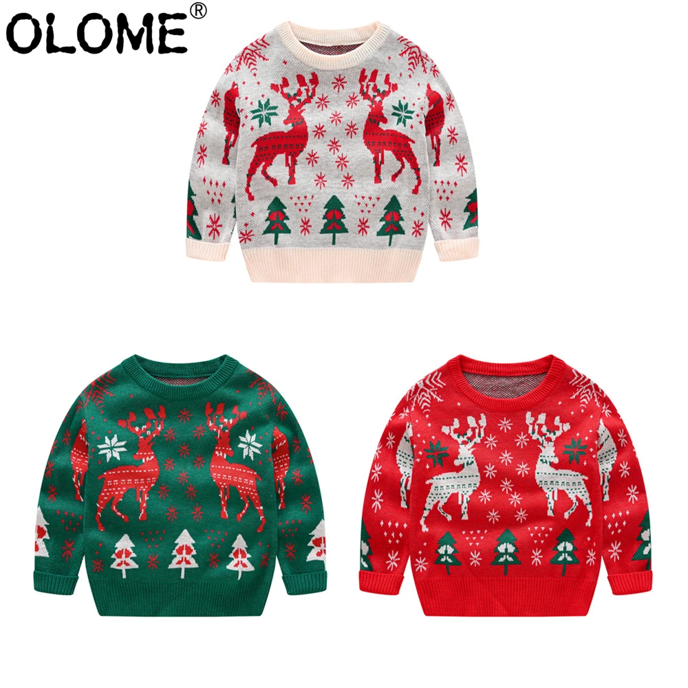 

Baby Christmas Clothes Girls Knitted Sweater Elk Children Outwear OLOME Baby Girls Winter Clothing Anime Moose Toddler Pullover