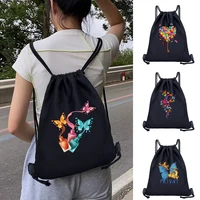 drawstring backpack gym bag canvas folding rope backpack butterfly print cartoonsuitable for gym and campingtravel backpacks
