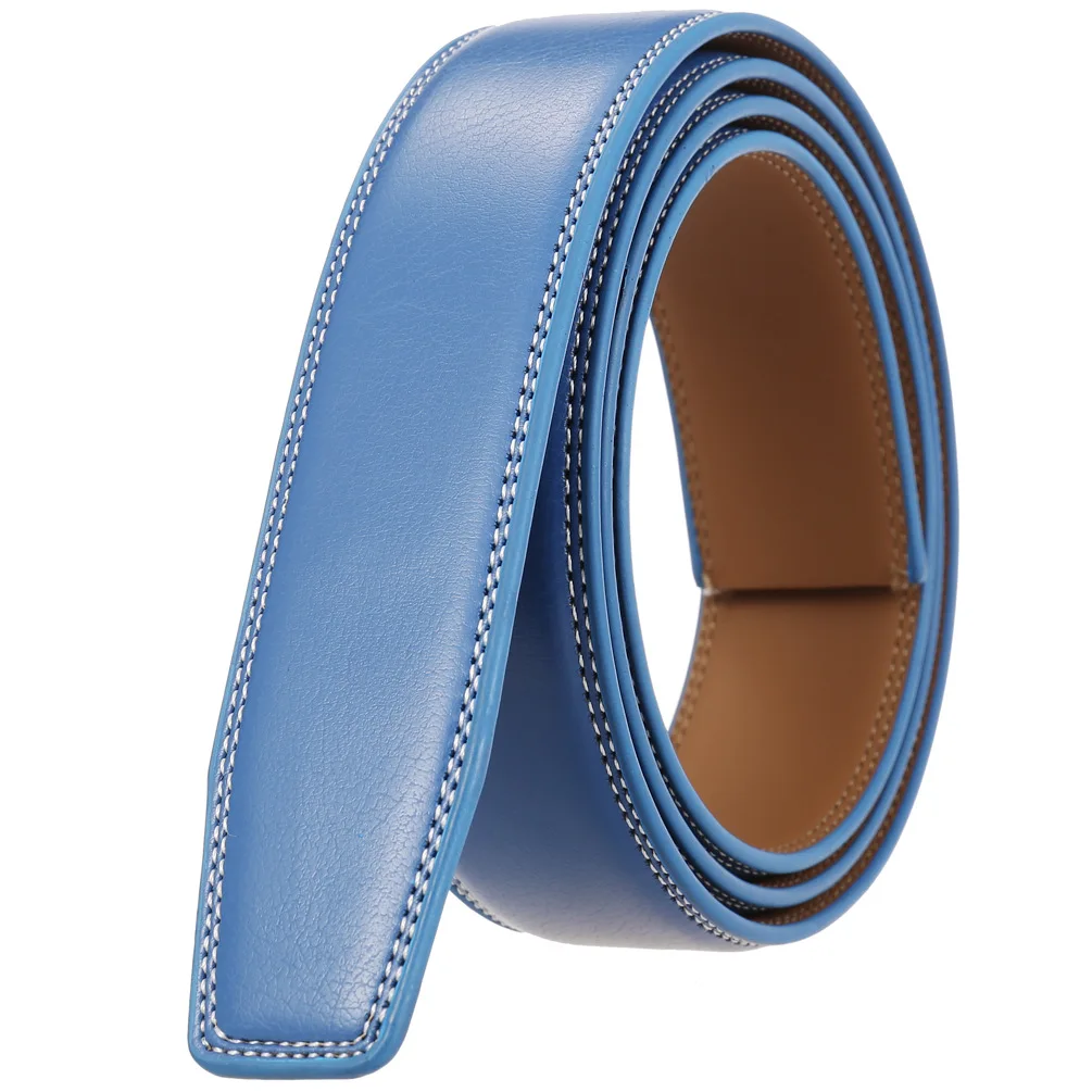 3.5cm Width Blue Yellow Coffee Color Second Layer Cow Leather Ratchet Belt No Buckle For Men DIY Accessories