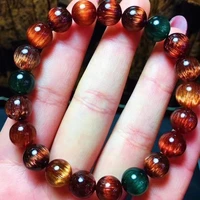 genuine natural colorful gold copper rutilated quartz bracelet 9mm clear round beads women men cat eye wealthy aaaaa