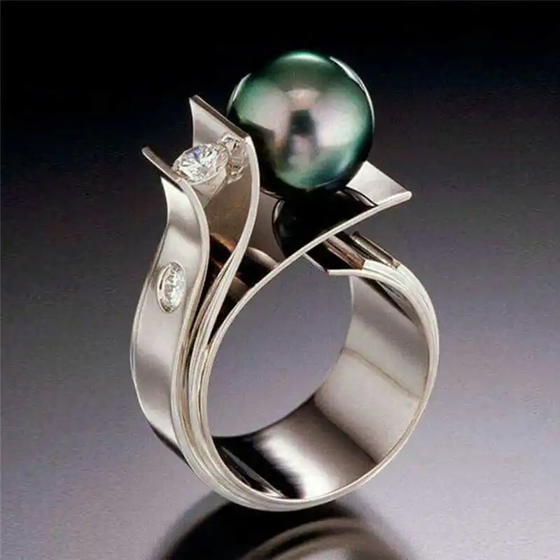 

Жемчужно-черные модные круглые ювелирные кольца для женщин размер 6-10 Свадебные