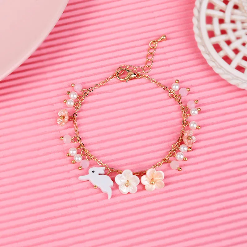 Новинка хит продаж модный белый браслет с кроличьим жемчугом и ракушками для