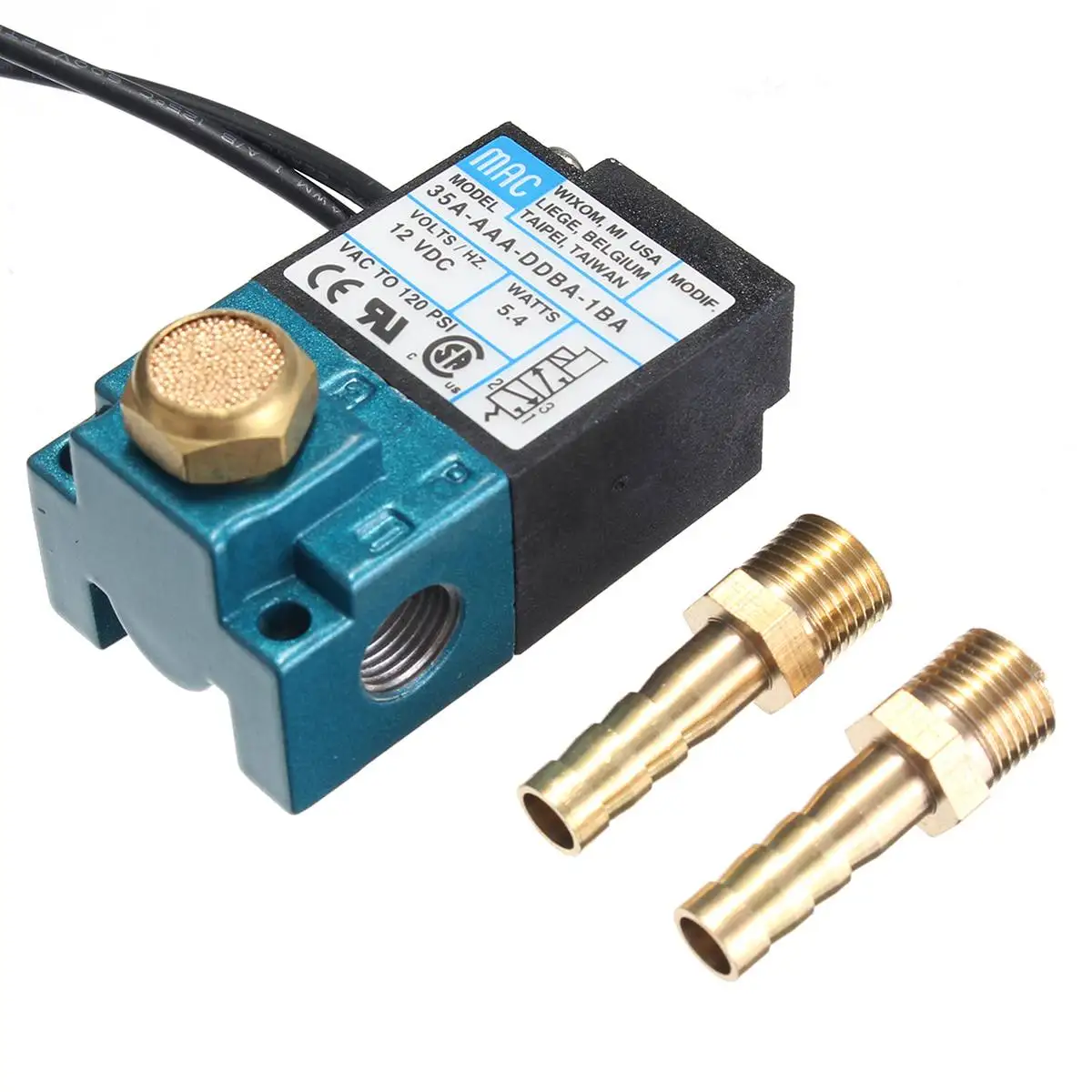 Электромагнитный клапан 35A-ACA-DDBA-1BA 3 порта с трубчатыми фитингами латунный