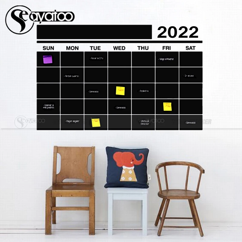 

Calendar 2022 This Month Wall Stickers Week Blackboard Home Decor Chalkboard Vinyl Decal Decor Office Study Room Classroom