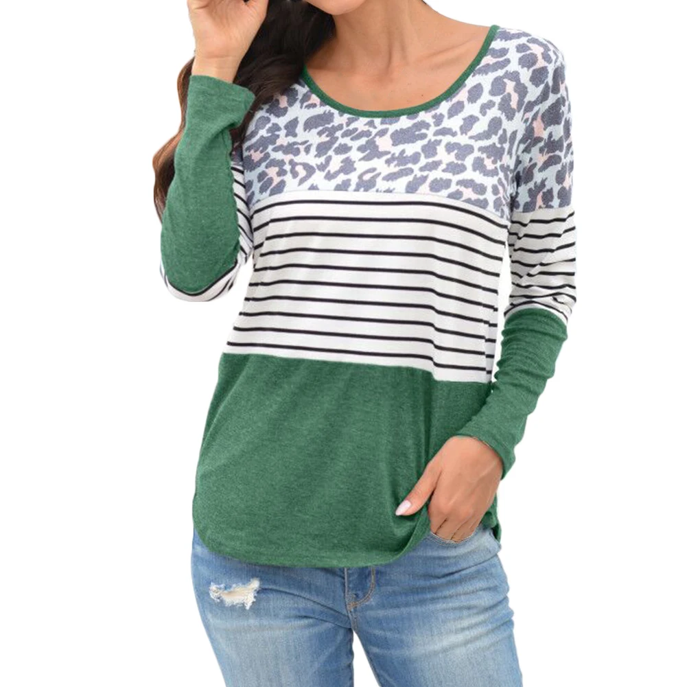 

woman sweaters Autumn Long Sleeve Stripes Leopard sweater Print Shirt Round Neck Blouse Pullover pull femme nouveaut 2020