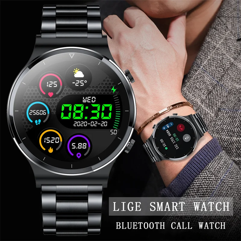 

LIGE Smart Watch Men Bluetooth Call Custom Dial Full Touch Screen Waterproof Smartwatch For Android IOS Sports Fitness Tracker