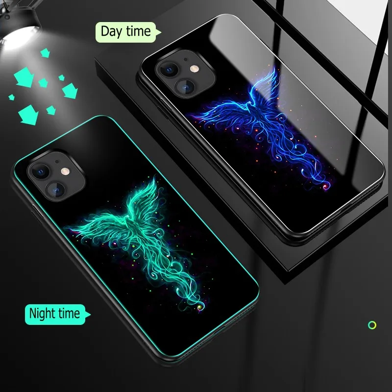 Чехол из закаленного стекла для Iphone 11 Pro XS Max XR X Чехол светящийся противоударный мультяшный чехол для Iphone 11 8 7 Plus 6 6s Plus чехол