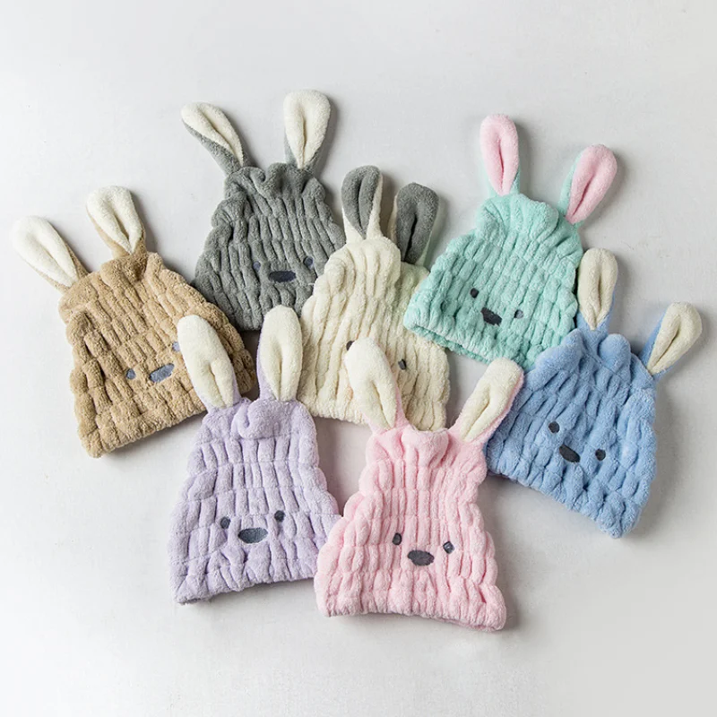

1 Pcs Thick Coral Fleece Cute Long Ear Rabbit Dry Hair Cap Shower Bath Towel Strong Absorbing Drying Ultra-Soft Hat Turban