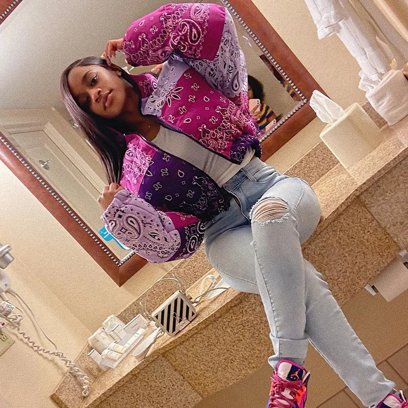 

Winter 2021 Fashion Vintage Puffer Jackets Turn-down Collar Printed Cropped Short Cotton Coats Woman Keep Warm Parkas Streetwear
