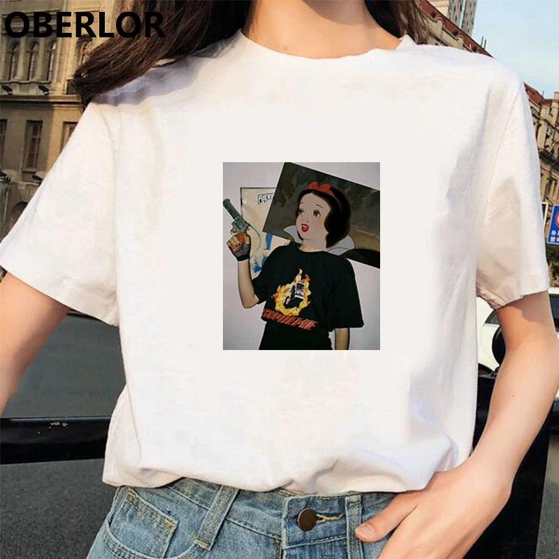 Camisetas Verano Mujer футболка принцессы с принтом Золушки женская летняя белая с коротким рукавом Harajuku Эстетическая одежда