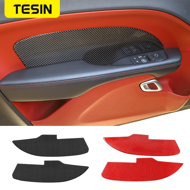 

Внутренняя формовка TESIN для Dodge Challenger, карбоновое волокно, декоративная панель для двери автомобиля, подлокотника, наклейки для Dodge Challenger 2015 +